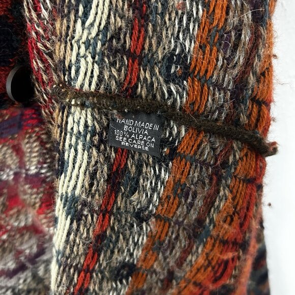 Intiwara 100% Alpaca Wool Red Multi Color Cardigan Sweater Handmade Bolivia Sz M - Picture 7 of 10